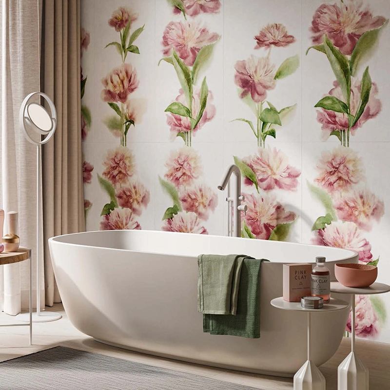 Gres porcellanato bagno decorata con rose - Hausfloor