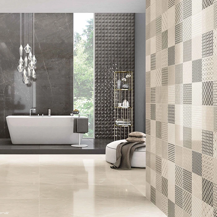 Piastrelle ceramica decorate con motivi geometrici in bagno - Hausfloor